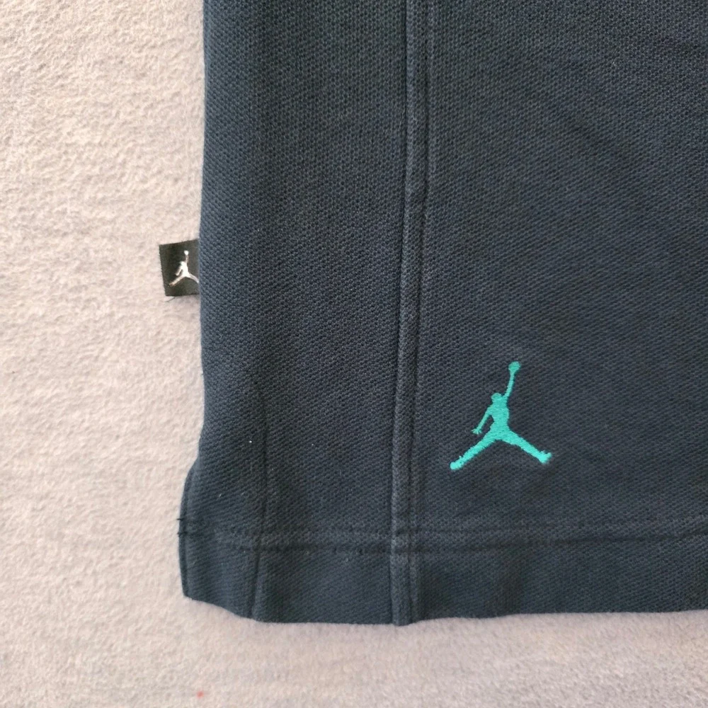 Jordan Mens XXL Polo Shirt Dark Green Teal Air Jordan 5 Sneaker Patch Jumpman